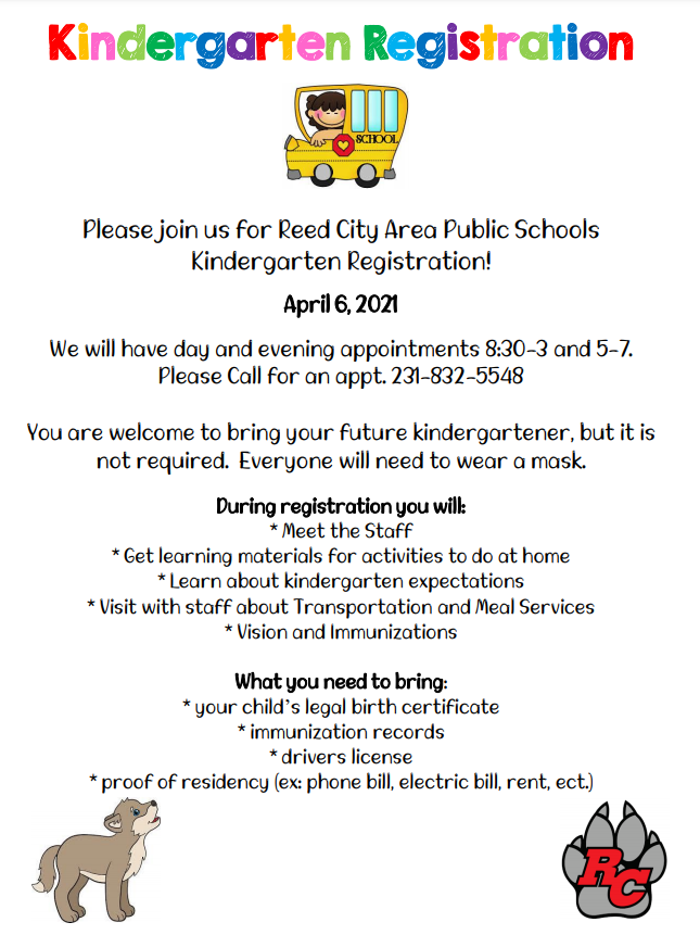 Kindergarten Registration Reed City High School