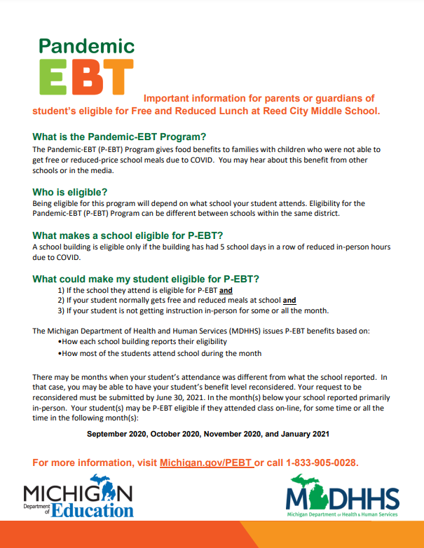 RCMS PandemicEBT Information Reed City Middle School