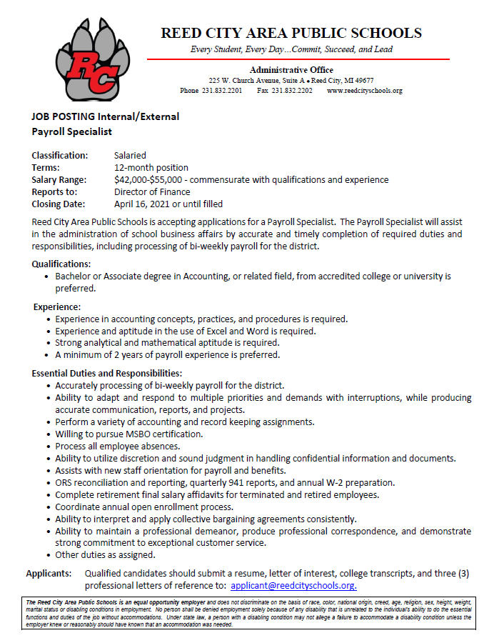 Payroll Specialist Job Posting